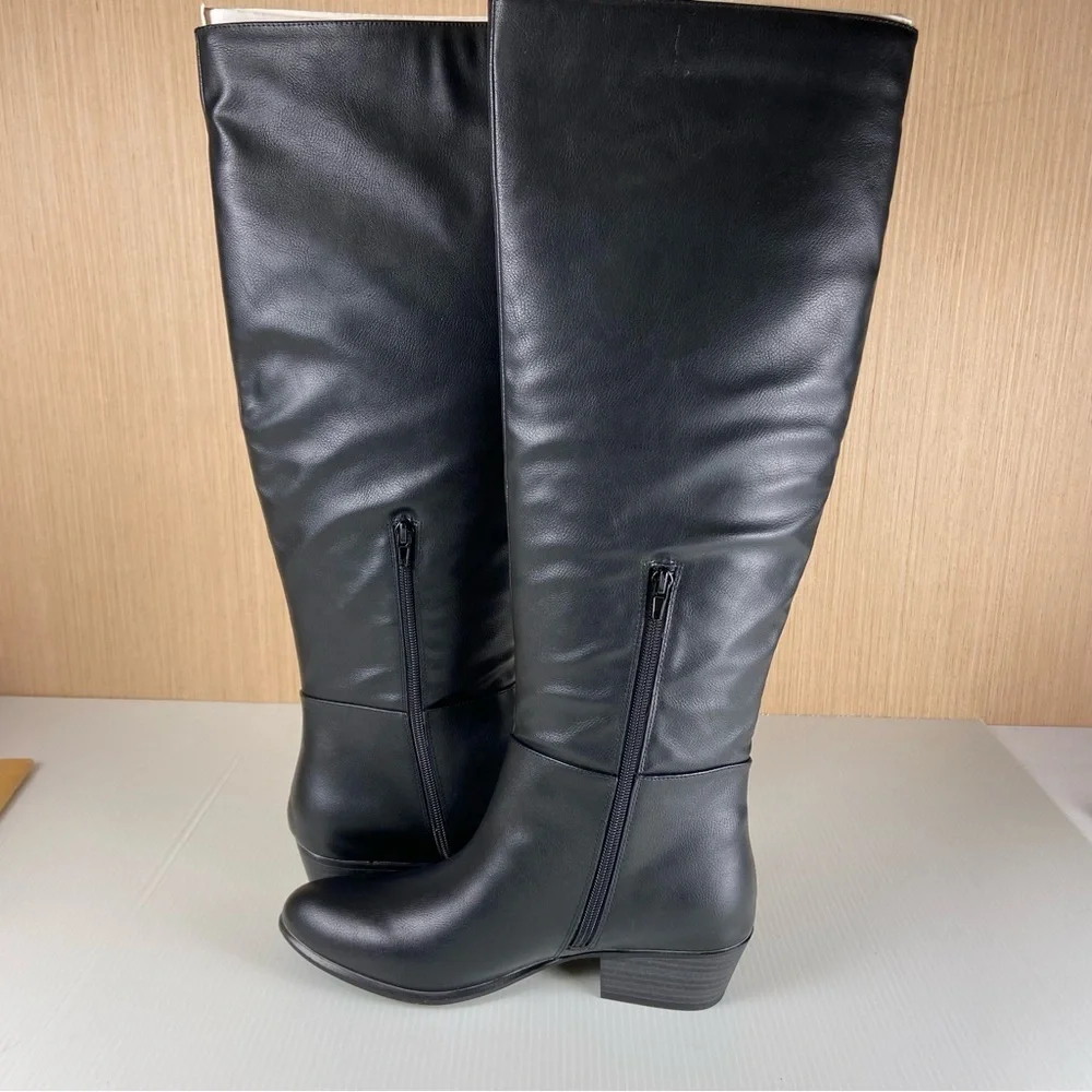 Esprit Treasure Tall Black Riding Boots 8.5M Side Zip Low Heel NIB